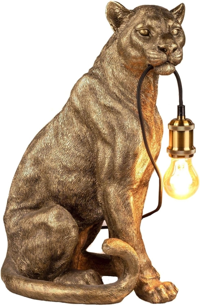 formano Leopard Stehlampe Antik-Gold 51cm - E27 Tischlampe mit Löwenkopf - Vintage Dekolampe für Wohnzimmer & Schlafzimmer - 40W Elegante Beleuchtung Stimmungslampe Tierlampe Löwe Bild 1