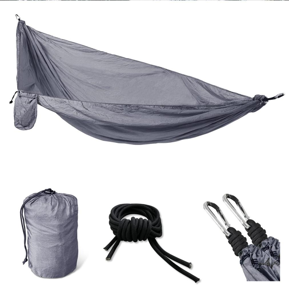 SVITA Hängematte Outdoor Camping ultraleicht Befestigung 1-2 Personen Dunkelgrau Bild 1