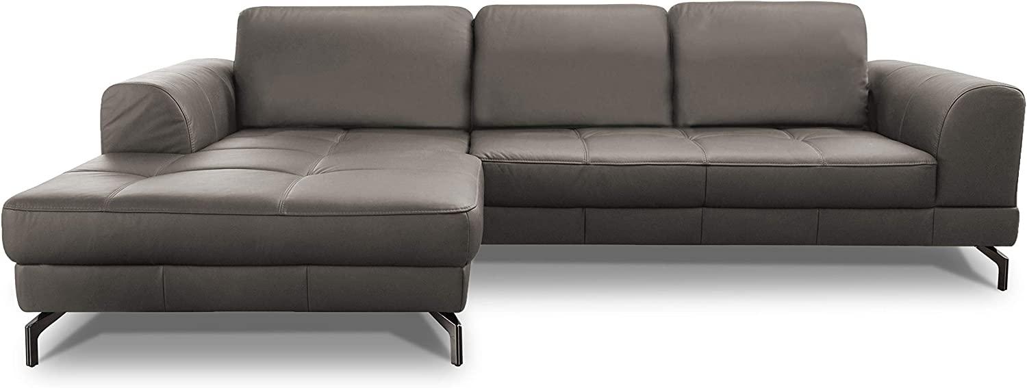 CAVADORE Ledergarnitur Benda/ Großes Ecksofa mit XL-Longchair links & Federkern / Inkl. Sitztiefenverstellung / 284 x 87 x 175 / Echtleder: Grau Bild 1