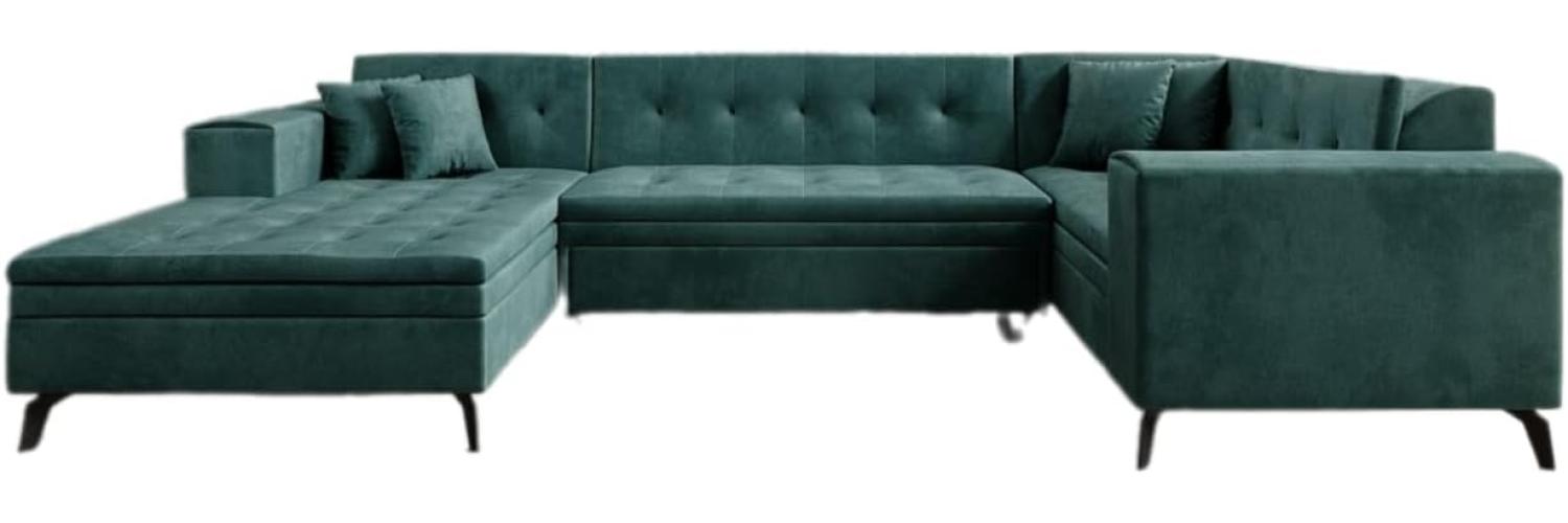 Designer Sofa Neola mit Schlaffunktion Samt Grün Links Bild 1