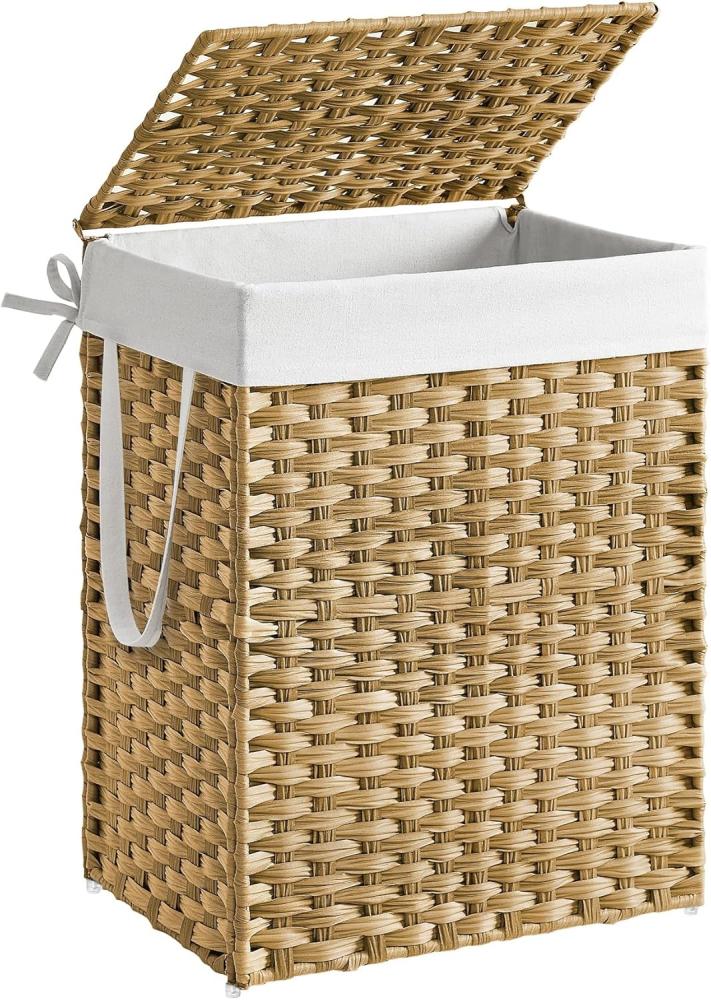 Songmics Wäschekorb handgeflochten, Rattan Naturfarben, 90L 46 x 33 x 60 cm Bild 1