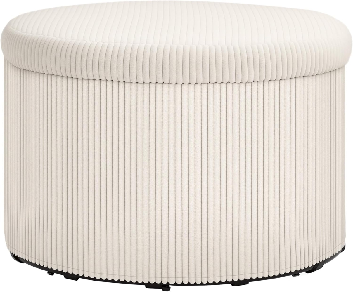 HOMCOM Sitzhocker Ottomane mit Stauraum Hocker mit Deckel (Fußhocker mit Cord-Optik, 1 St, Runder Polsterhocker), für Wohnzimmer, Schlafzimmer Beige Bild 1