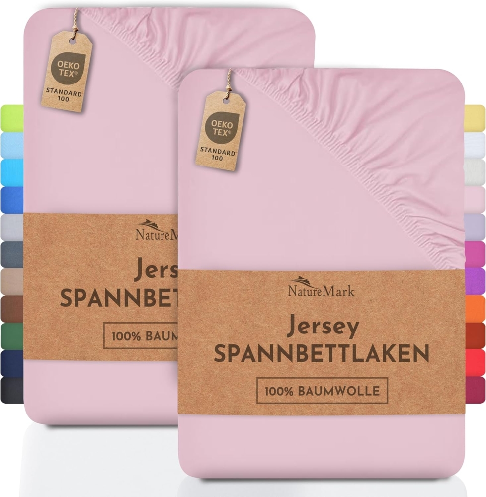 NatureMark 2er Pack Kinder Jersey Spannbettlaken, Spannbetttuch 100% Baumwolle in vielen Größen und Farben MARKENQUALITÄT ÖKOTEX Standard 100 | 70x140 cm - rosa Bild 1