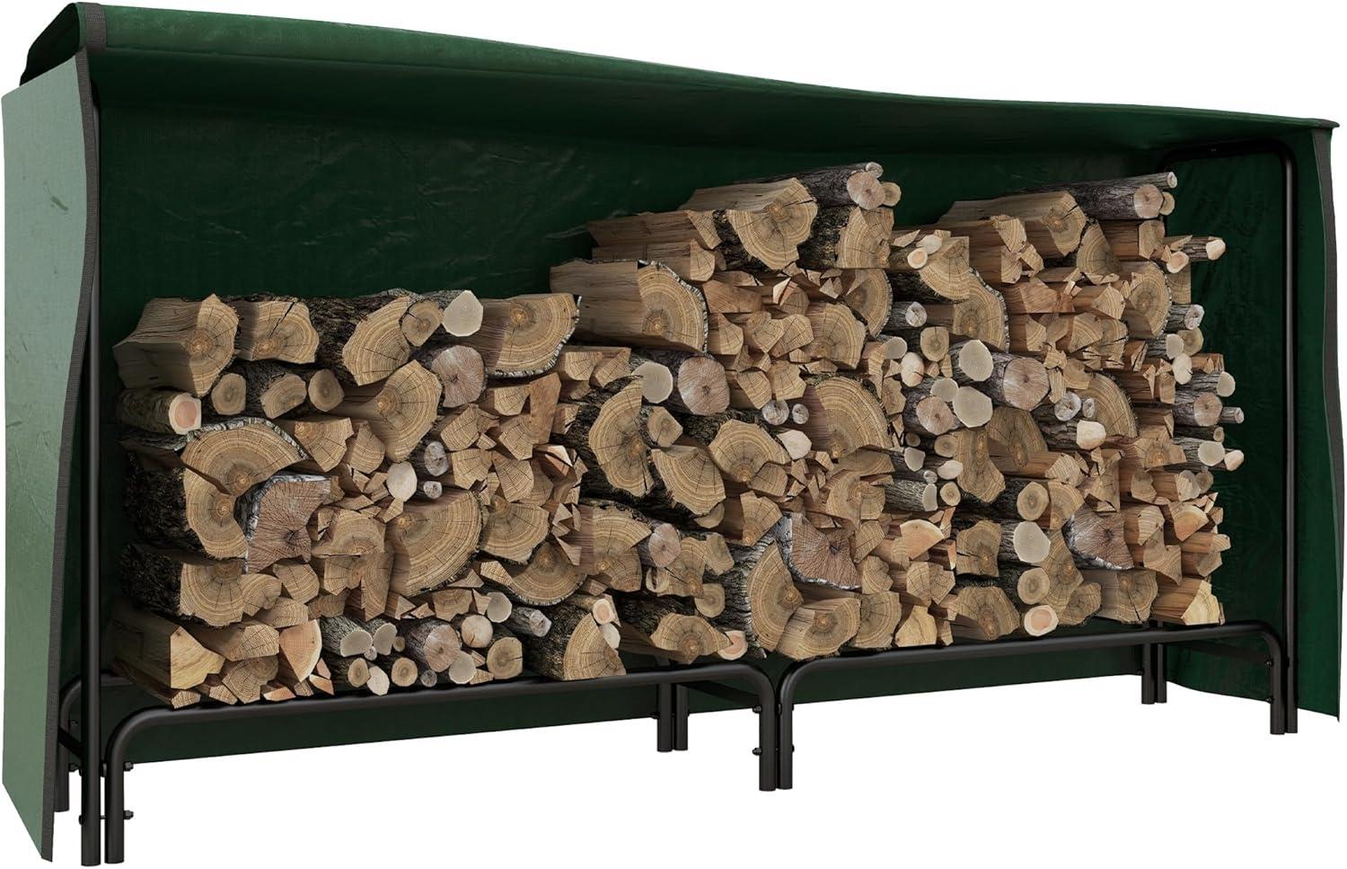 Outsunny Kaminholzregal Brennholzregal mit Wasserabweisend Abdeckung, Verstellbar, BxTxH:200x36x99 cm, (Feuerholzregal, 1-St, Holzlager), für Garten, Terrasse, Metall, Schwarz Bild 1