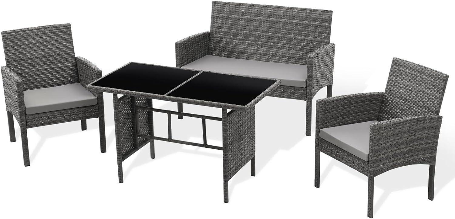 SVITA BROOKLYN XL Rattan Garten Möbel Set mit Tisch, 2x Sessel, 2er Sofa Grau Bild 1