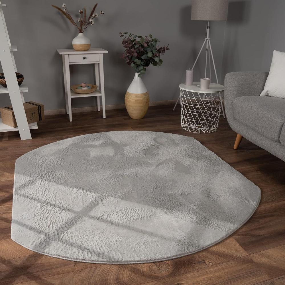 Paco Home Hochflor Teppich Wohnzimmer Flauschig Fellteppich Kunstfell Plüsch Shaggy Weich Fellimitat, Grösse:150x170 cm Oval, Farbe:Grau Bild 1