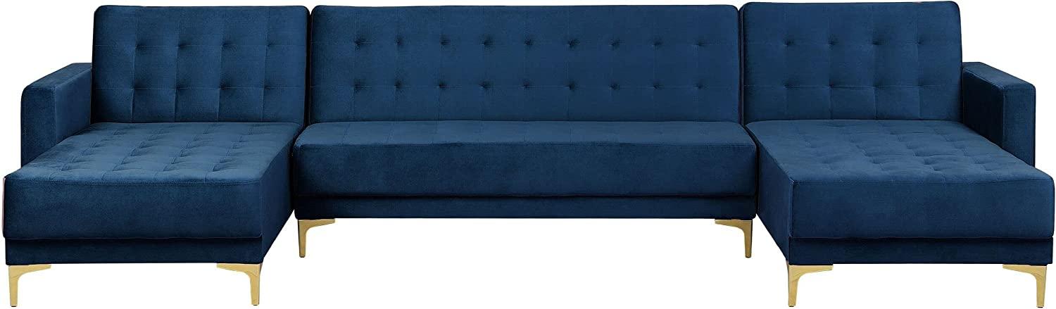 Schlafsofa U-förmig Samtstoff marineblau ABERDEEN Bild 1