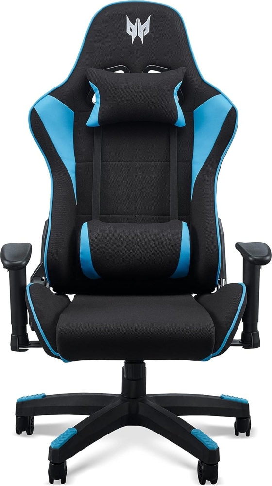 Acer Predator Rift lite Gaming Stuhl (Abnehmbare Lenden- und Kopfstütze, verstellbare 2D-Armlehnen, Zwei-Polster-Kissen, 155° neigbare Rückenlehne, für Nutzer bis zu 120 kg) schwarz/blau Bild 1