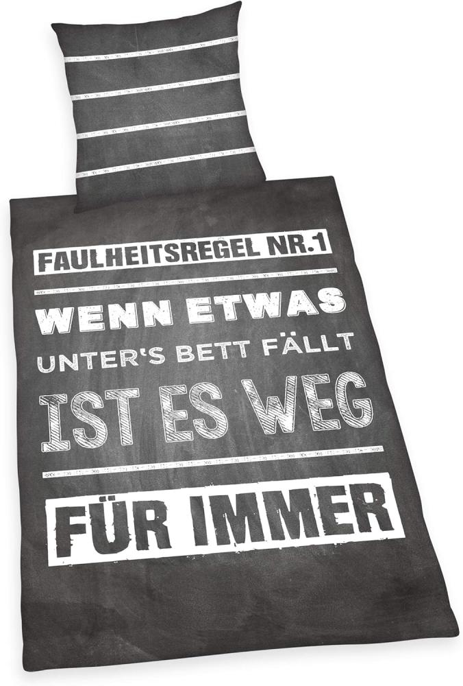 Herding Young Collection Bettwäsche-Set, Wendemotiv mit Spruch, Bettbezug 135 x 200 cm, Kopfkissenbezug 80 x 80 cm mit Reißverschluss Bild 1