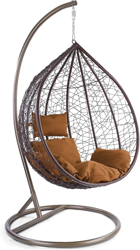 Luxus Hängesessel Miami XXL Polyrattan Korb braun Gestell braun Kissen Hellbraun Bild 1