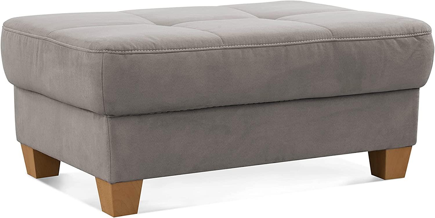 CAVADORE Hocker Puccino mit Holzfüßen im Landhausstil / Beistellhocker für Sofa Puccino / 99 x 45 x 65 cm / Mikrofaser Hellgrau Bild 1