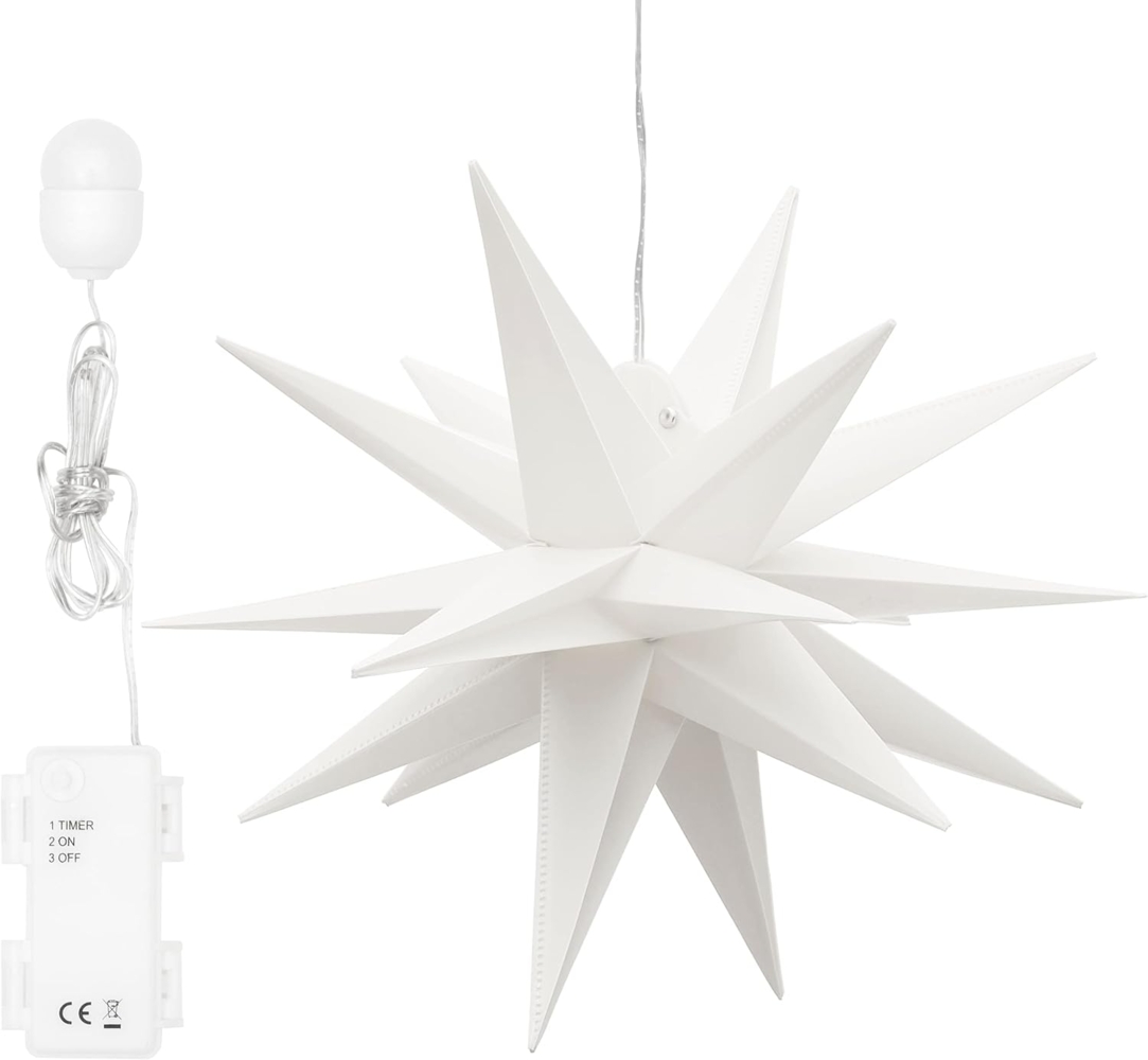 Bonetti 3D Leuchtstern inkl. warm-weißer LED Beleuchtung | für Innen und Außen geeignet | hängend | 100 cm Zuleitung (weiß, ca. Ø 25 cm (batteriebetrieben)) Bild 1
