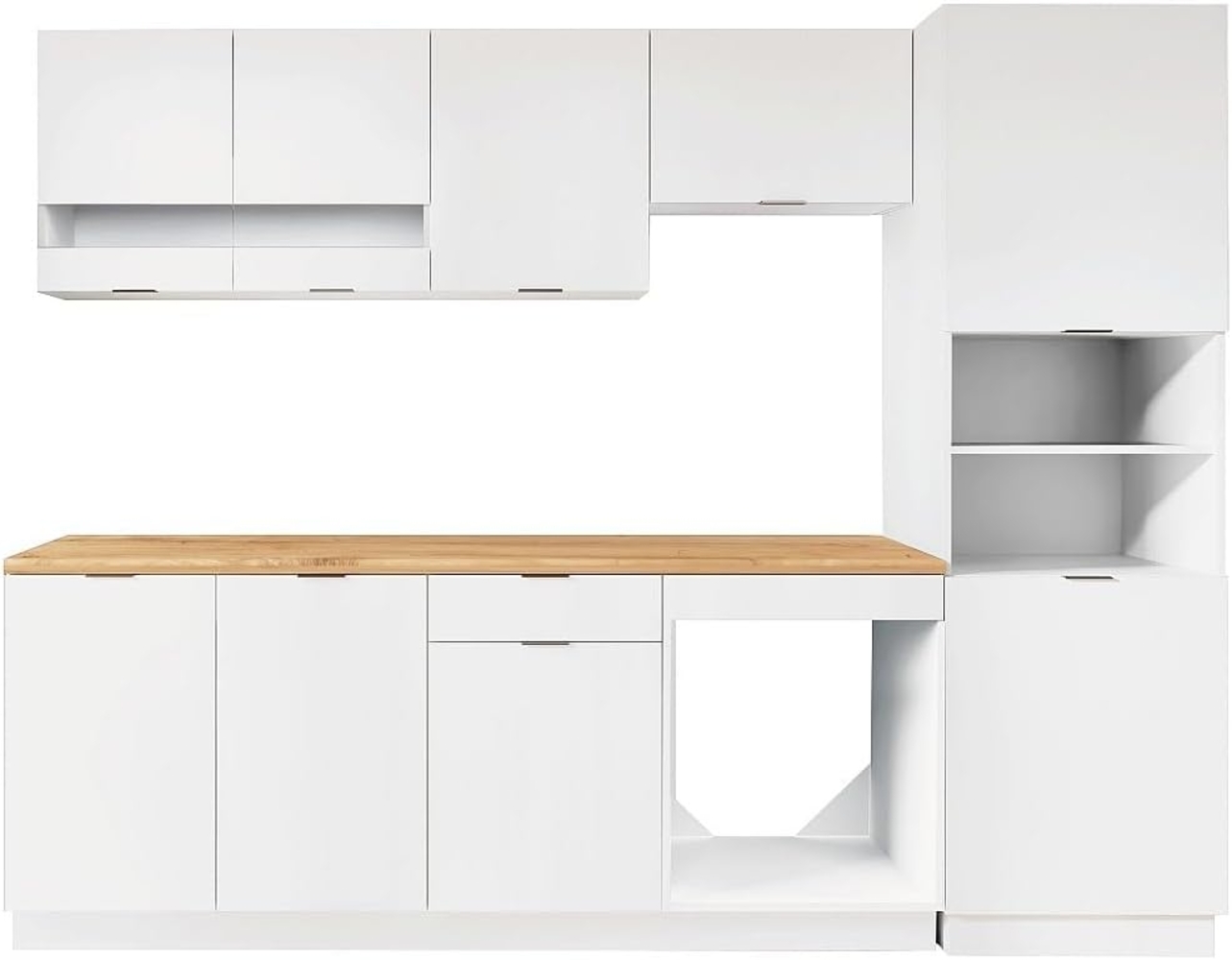 Vente-unique - Set Küchenzeile + Hochschrank - Weiß & Holzfarben - CARMEO Bild 1