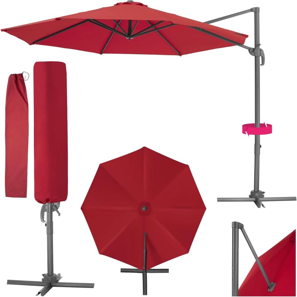 tectake Ampelschirm Sonnenschirm, Set mit Schutzhülle für Terrasse oder Garten, Parasol inkl. Schutzhülle in Schrimfarbe, Ø 300 cm Bild 1