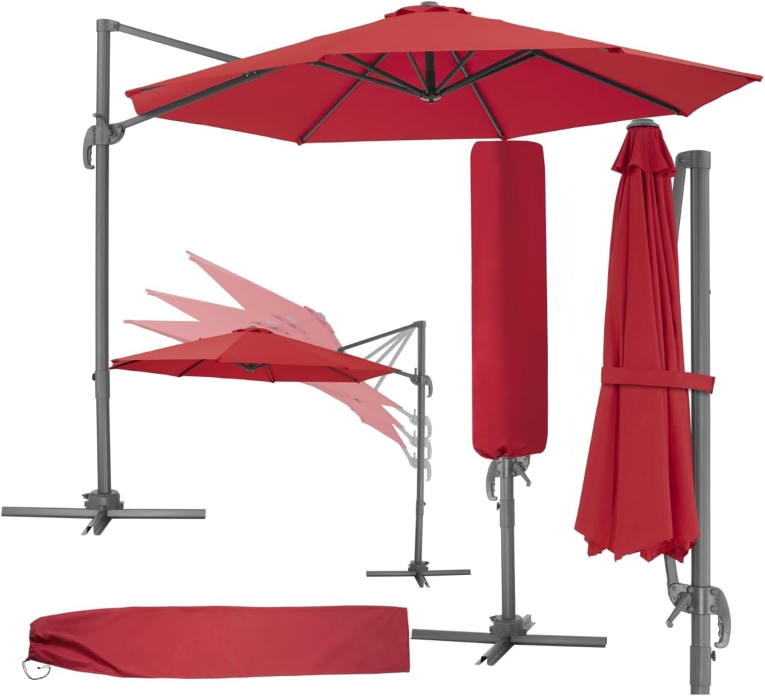 tectake Ampelschirm Sonnenschirm, Set mit Schutzhülle für Terrasse oder Garten, Parasol inkl. Schutzhülle in Schrimfarbe, Ø 300 cm Bild 1