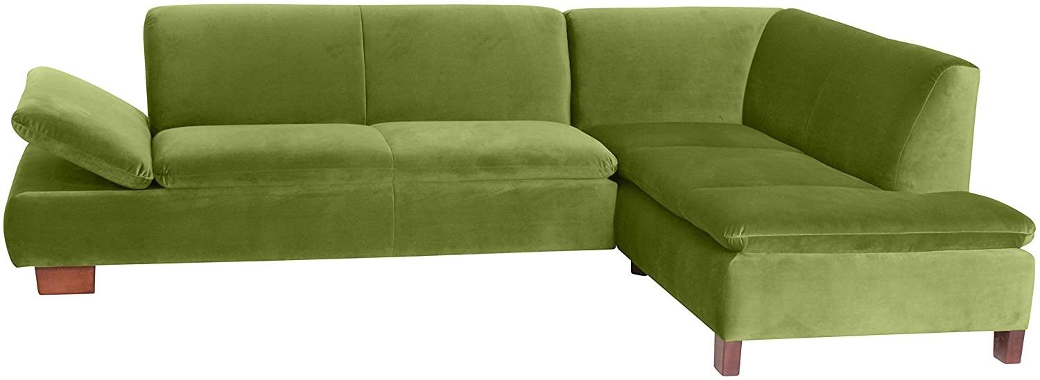 Terrence Ecksofa Samtvelours Olive Buche Nussbaumfarben Bild 1