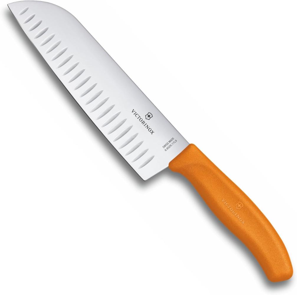 Victorinox, Swiss Classic, Profi Santokumesser, Extra Scharfe Klinge, Kullenschliff, 17 cm, Robuster Kunststoffgriff, Rostfreier Stahl, orange Bild 1