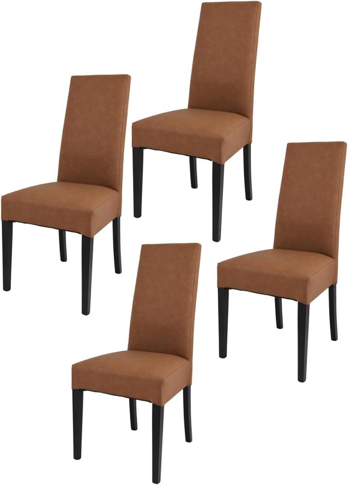 Tommychairs - 4er Set Moderne Stühle Luisa für Küche und Esszimmer, robuste Struktur aus lackiertem Buchenholz Farbe Wengeholz, Gepolstert und mit Kunstleder in der Lederfarbe bezogen Bild 1