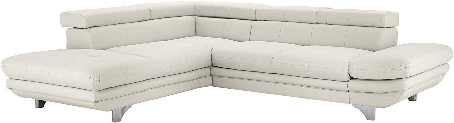 Mivano Schlafsofa Enterprise / Trendige Ledercouch in L-Form mit Ottomane links / Inkl. Bettfunktion und höhenverstellbare Kopfstützen / 273 x 75 x 238 / Kunstleder: weiß Bild 1