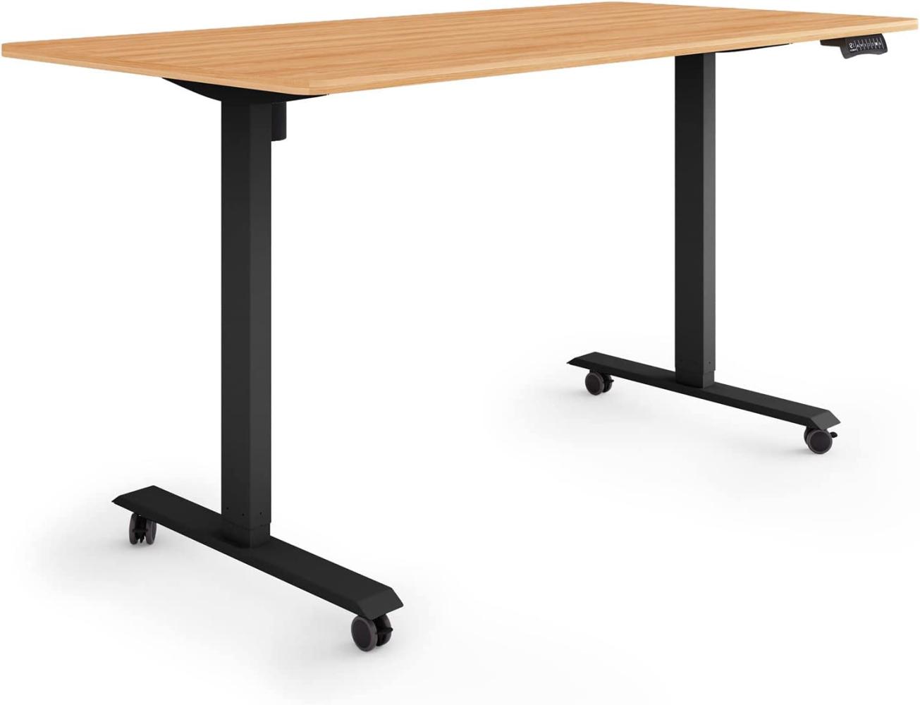 ESMART Germany ETX-121BM 160x80cm Ahorn Dekor Ergonomischer Steh-Sitz-Schreibtisch auf Rollen Stufenlos elektrisch höhenverstellbar 78,5-128,5cm 3 x Memory Aktivitätserinnerung Soft-Start/Stopp Bild 1