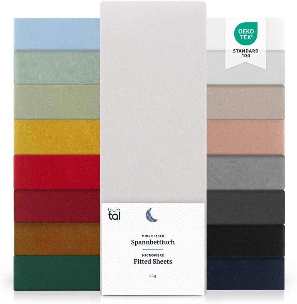 Blumtal® Spannbettlaken 80x200 2er Pack - Spannbettlaken Microfaser - Oekotex zertifiziertes Bettlaken 80x200 cm - Spannbettlaken 80x200 cm 2er Pack - Spannbettücher 80x200 cm - Moonlight Grey-Grau Bild 1