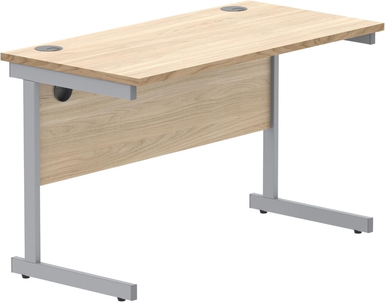 office hippo Essentials Rechteckiger Schreibtisch-Computer-Arbeitsplatz, Heimbürotisch mit Kabelanschluss-Management, silberfarbener Rahmen, 160x80 cm, Top-Platte aus Kanadischer Eiche, Holz Bild 1