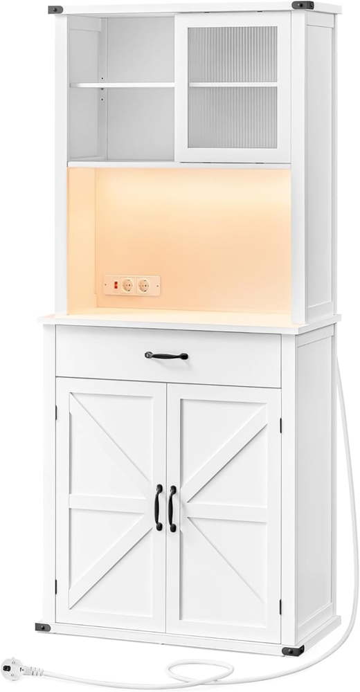 VASAGLE Sideboard mit Beleuchtung, Aufbewahrungsschrank, mit Türen und Schubladen, Küchenschrank, Kaffeebar, verstellbare Ablage, Landhausstil, wolkenweiß BBK363W21 Bild 1