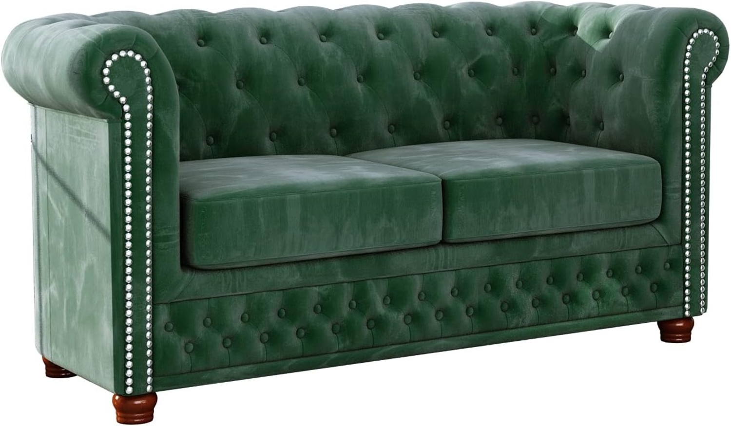 S-Style Möbel Chesterfield-Sofa Leeds 2-Sitzer aus Samt-Stoff mit Holzfüßen, mit Wellenfederung Bild 1