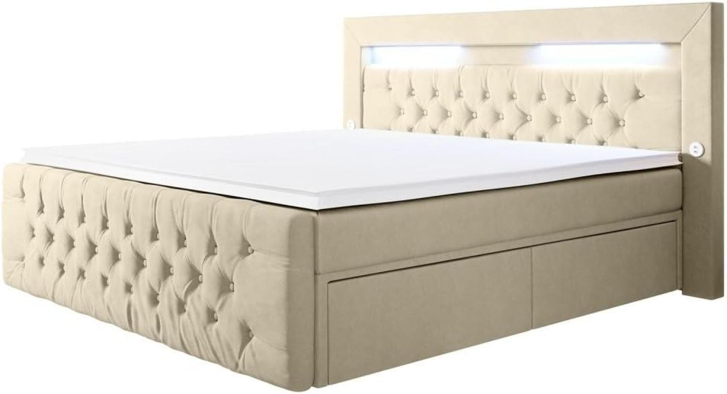 Boxspringbett Sunshine mit indirekter Beleuchtung, USB und Stauraum 160x200 Beige H3 Bild 1