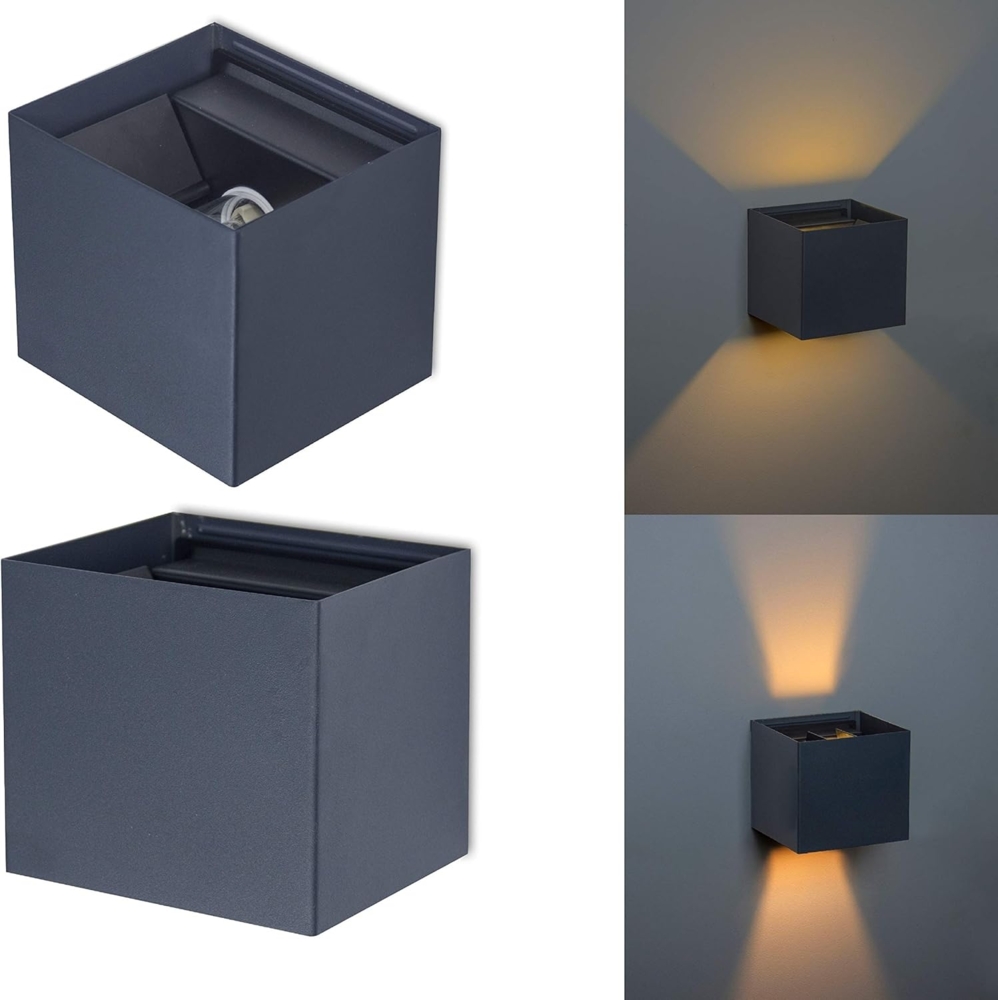 TRANGO LED Außen-Wandleuchte, 8015-01A IP44 Up & Down Wandstrahler inkl. 1x 3.5 Watt G9 LED Leuchtmittel *FLEX* in Anthrazit matt Eckig mit einstellbar Abstrahlwinkel, für innen & außen Lampe Außenstrahler, Wandleuchte Bild 1