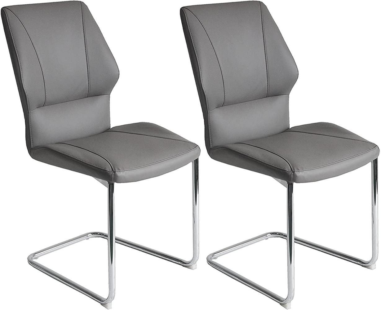 byLIVING Esszimmerstuhl 2er Set ARABELLA / Kunstleder Grau / Gestell Metall verchromt / Schwingstühle / Esszimmerstuhl / Wohnzimmerstuhl / bis 110kg / 48 x 93,5 x 62 cm (BxHxT) Bild 1