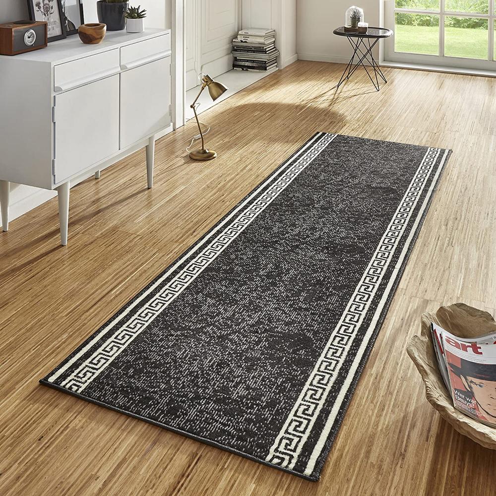 Kurzflor Teppich Läufer Casa Schwarz Creme - 80x350x0,9cm Bild 1
