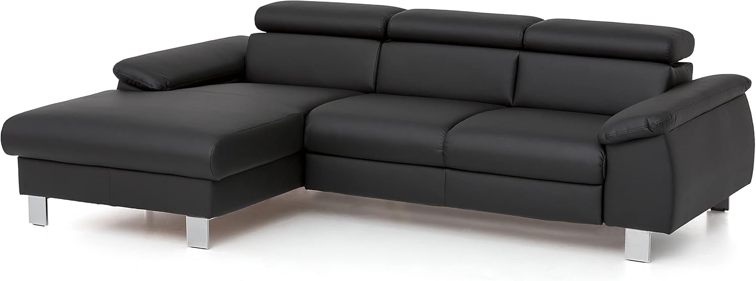 Mivano Ecksofa Micky mit Recamiere / L-Form-Sofa mit Schlaffunktion, Bettkasten und Kopfteilverstellung / 244 x 72 x 166 / Kunstleder, Schwarz Bild 1