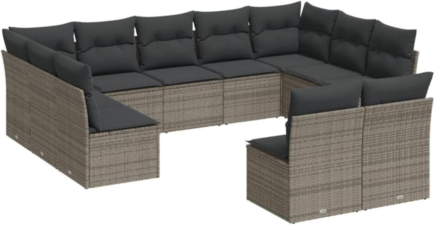 vidaXL 11-tlg. Garten-Sofagarnitur mit Kissen Grau Poly Rattan 3250189 Bild 1