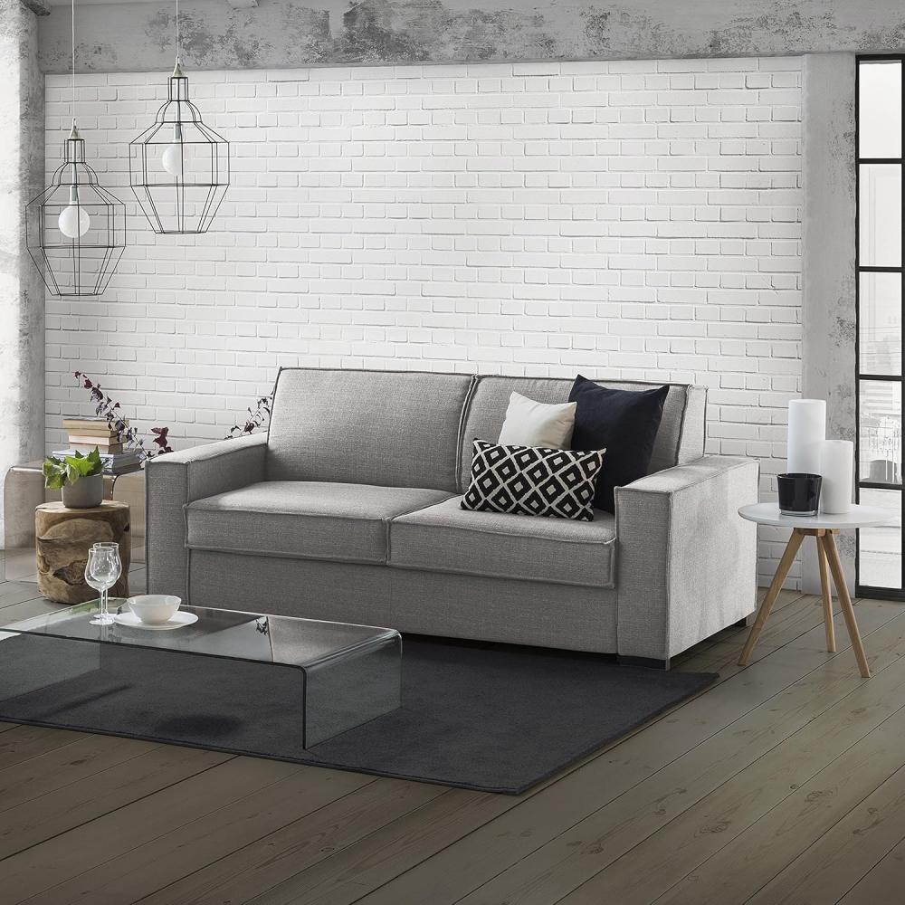 Talamo Italia - Festes Sofa Ylenia, 3-Sitzer-Sofa, 100% Made in Italy, Wohnzimmersofa aus Stoff, mit Standard-Armlehnen, Cm 220x95h90, Grau Bild 1