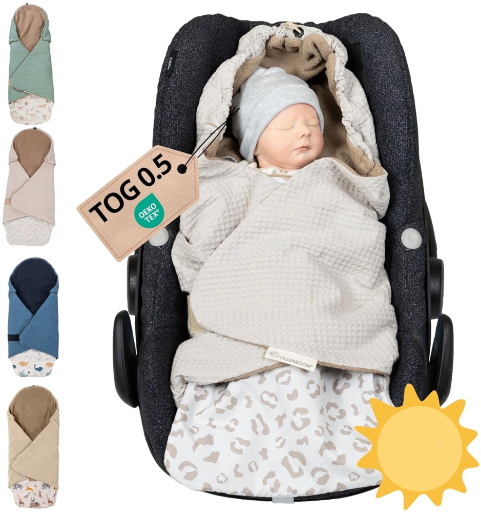 ULLENBOOM Einschlagdecke Babyschale Sommer, Aus 100% OEKO-TEX Materialien - Leo (Made in EU) - Decke für Babyschale & Kinderwagen, Für gängige Kindersitze, ideal für 0 bis 9 Monate Bild 1