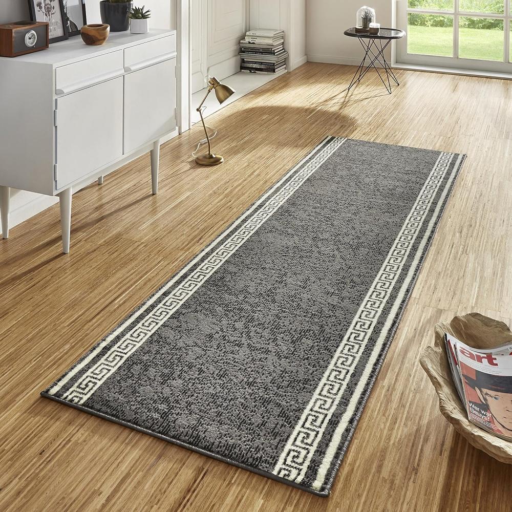 Kurzflor Teppich Läufer Casa Grau Creme - 80x350x0,9cm Bild 1