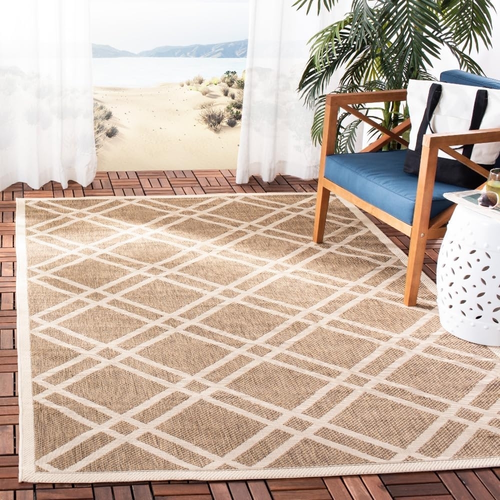 SAFAVIEH Geometrisch Teppich für Wohnzimmer, Esszimmer, Schlafzimmer - Courtyard Collection, Kurzer Flor, Braun und Knochen, 160 X 231 cm Bild 1