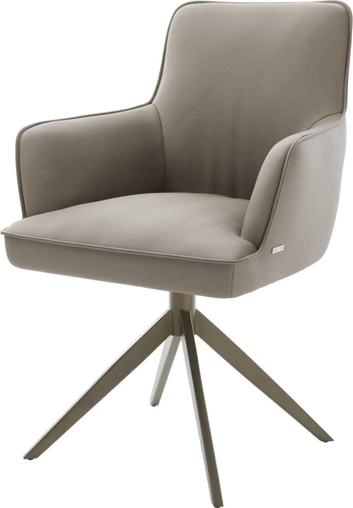 Drehstuhl Heira-Flex mit Armlehnen Echt-Leder Schlamm Kreuzgestell breit Effektfinish Titan 360° drehbar Wippfunktion Taschenfederkern Bild 1