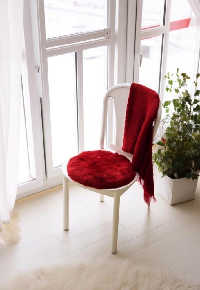 Lammfell Sitzkissen Ø 40 cm Rot Bild 1
