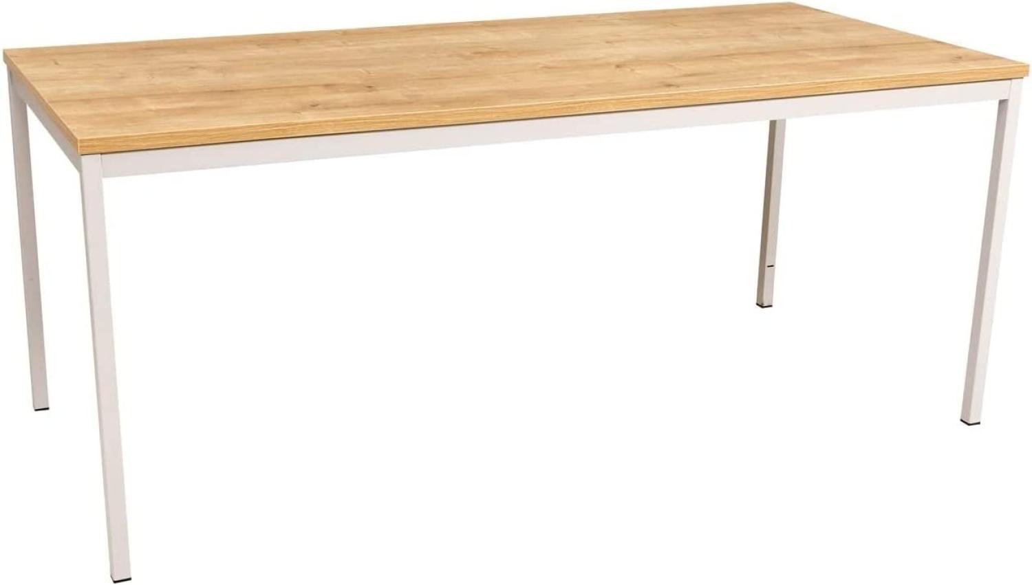 Furni24 Rechteckiger Universaltisch mit laminierter Platte Eiche 200x100x75 cm, Metallgestell und niveauausgleichs Füßen, ideal im Homeoffice als Schreibtisch, Konferenztisch, Computertisch, Esstisch Bild 1