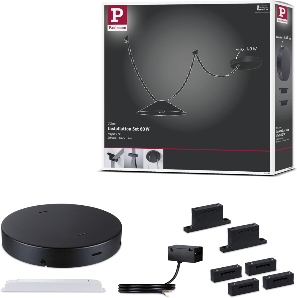 Paulmann Installations-Set für Lichtleiste ULine 60 W Aluminium schwarz Bild 1