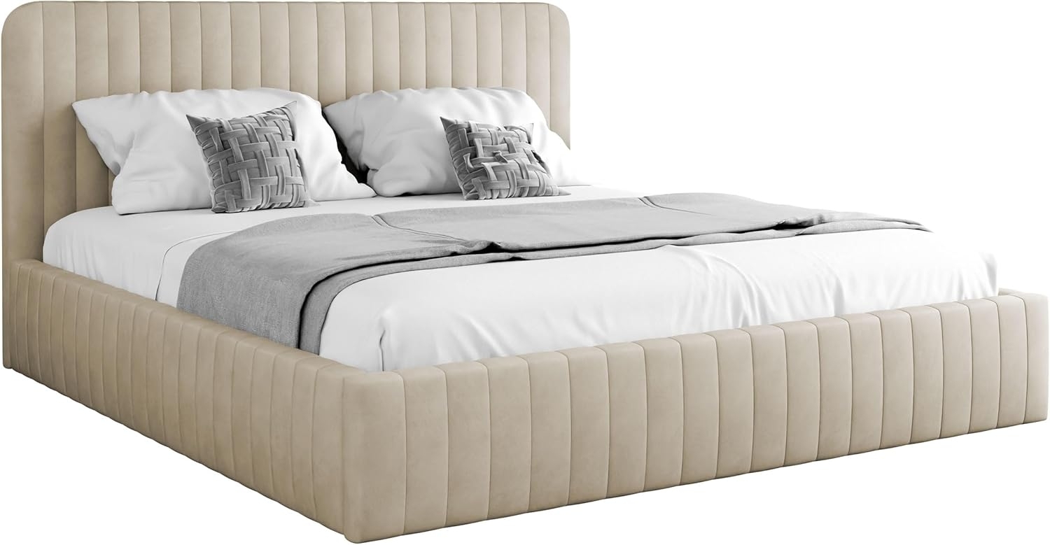 mirjan24 Polsterbett mit Bettkasten Cizron, Doppelbett , beige, 180x200 cm Bild 1