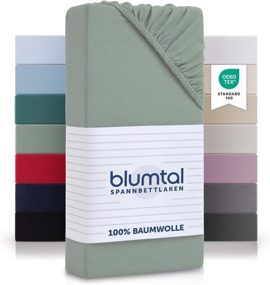 Blumtal® Spannbettlaken 200x220 cm Basics Jersey - Bettbezug 200x220 cm aus 100% Baumwolle - Oeko-TEX zertifiziertes Spannbetttuch 200x220 cm - 200x220 Spannbettlaken - Bettbezug - Summergreen - Grün Bild 1