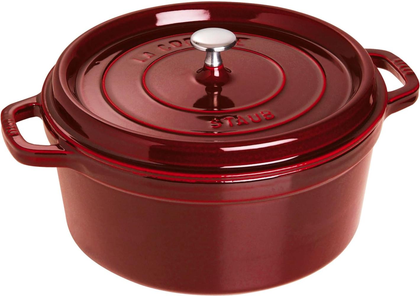 STAUB Gusseisen Bräter/Cocotte, Rund 28 cm, 6,7 L, Aromaregen Funktion, Für alle Herdarten geeignet, Grenadine Bild 1