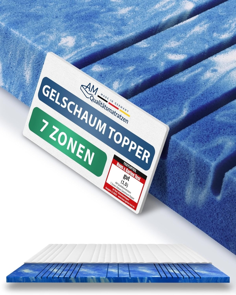 AM Qualitätsmatratzen | 7-Zonen Deluxe Gelschaum-Topper 80x200 cm - 8 cm Höhe Bild 1