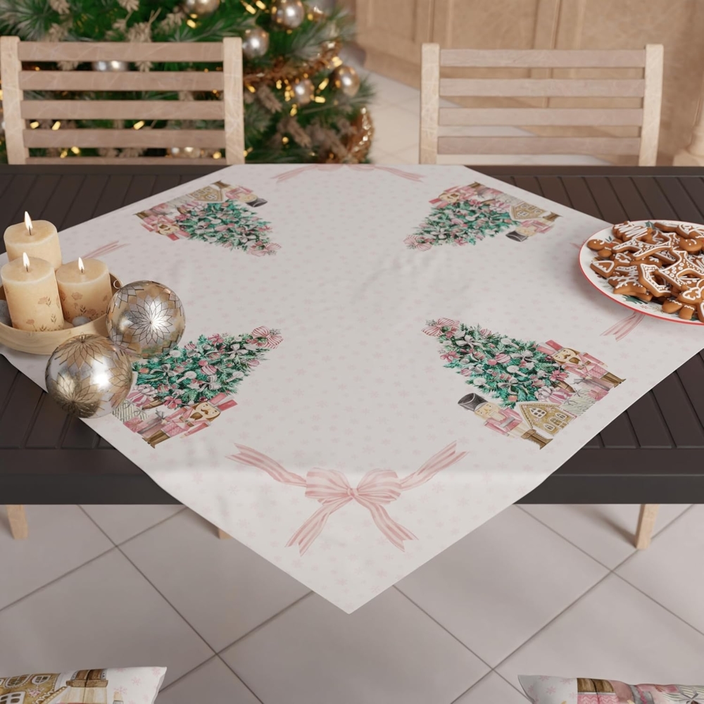 PETTI Artigiani Italiani - Weihnachts-Tischläufer, Tischläufer für die Weihnachtsküche, Tischläufer 90x90 cm, Tischläufer mit rosa Soldaten, 100 % Made in Italy Bild 1