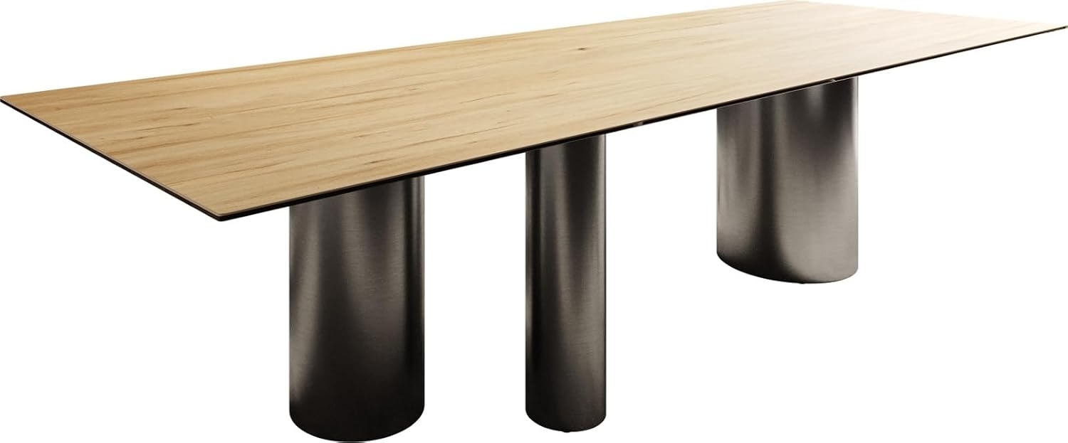 Esstisch Edge 300x100 Keramik Laminam® Sabbia Eichefarbig Troa Edelstahl Graphit Bild 1