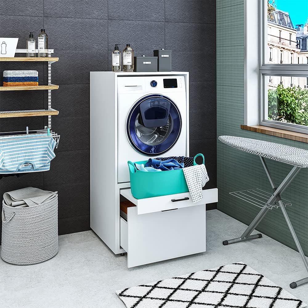 Roomart Waschmaschinenschrank mit Ausziehbrett & Schublade, in 3 Farben, HBT : 145 x 67 x 65 cm • Weiss • Schwarz Eiche: weiß Bild 1