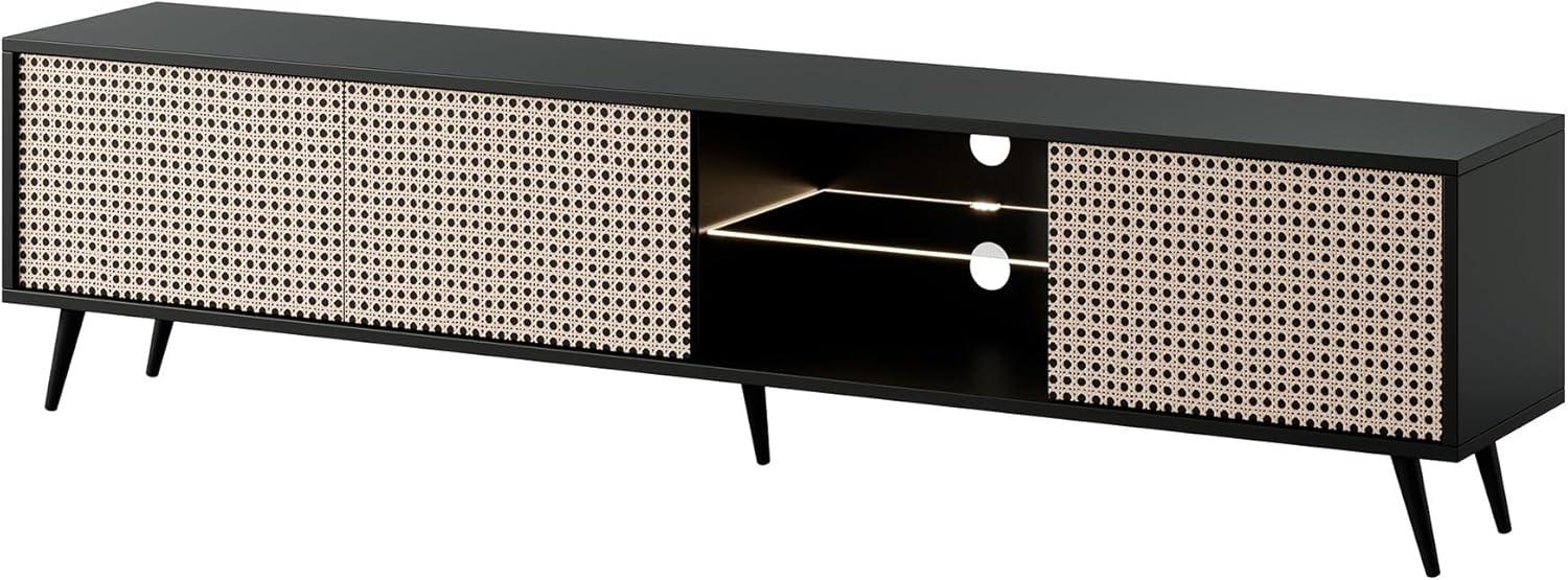 Selsey TV Schrank Board Sideboard Fernsehtisch Fernsehschrank Mit Schränken Wiener Geflecht 175 cm Schwarze Beine Schwarz Beige Bello Bild 1